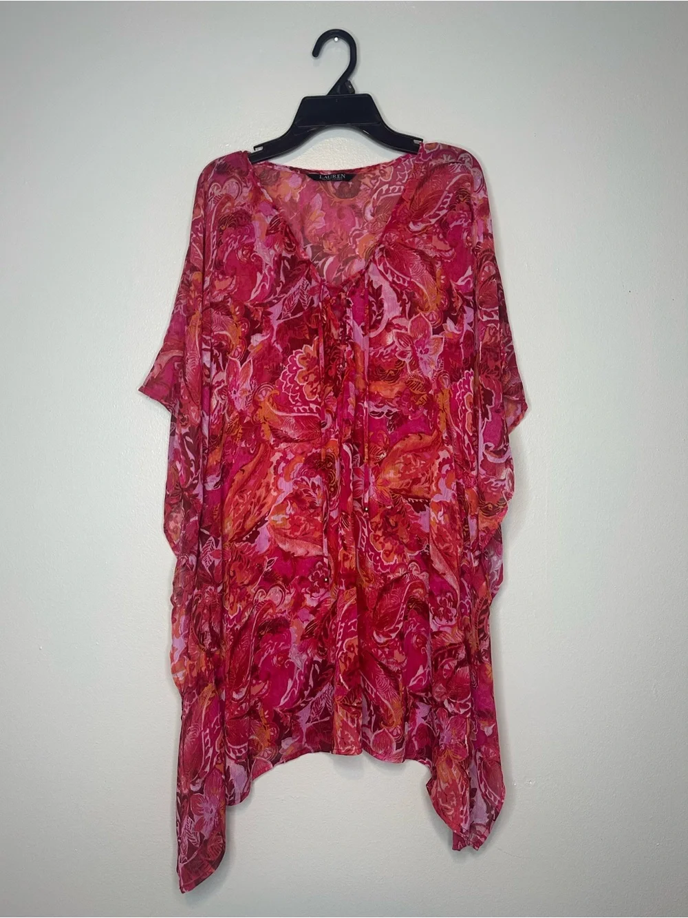 Lauren Ralph Lauren Women’s Floral Pink and Orange Sheer Beach Cover Up OS